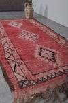 Vintage Moroccan Red Rug with Diamond Patterns - 3.6 x 7.8 Feet