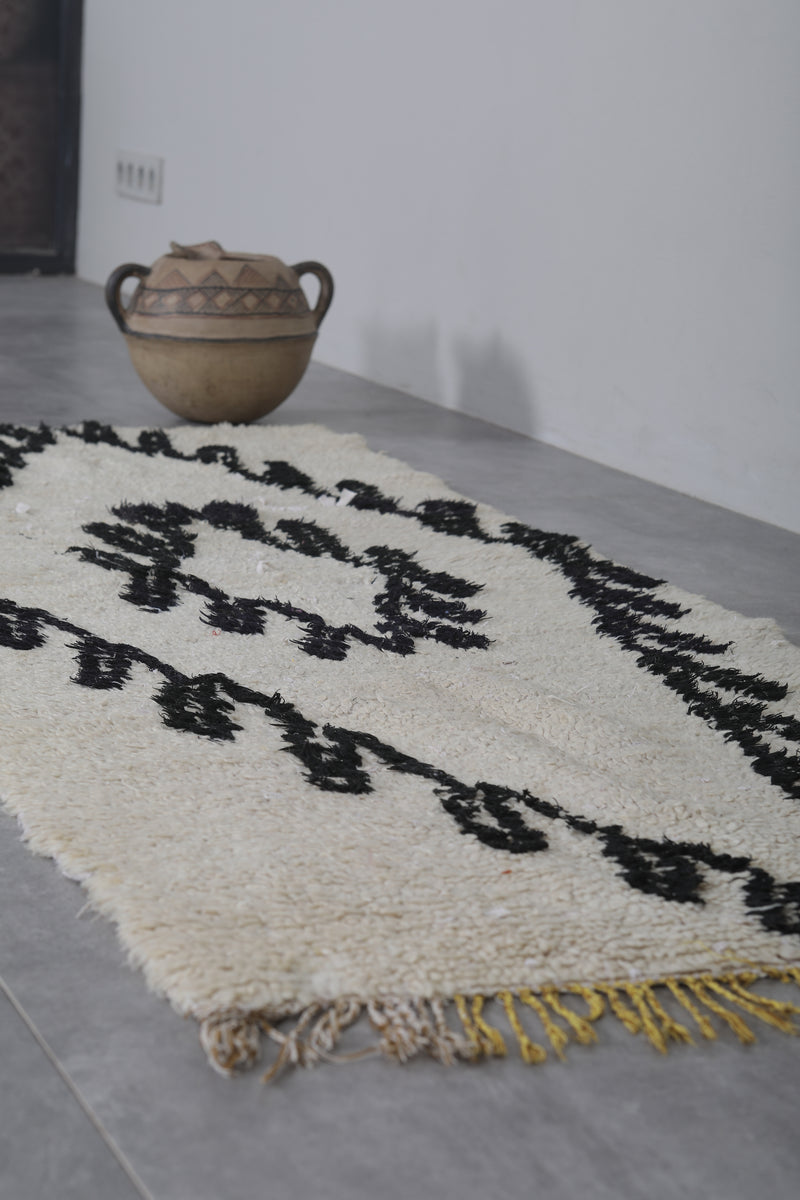 Moroccan Rug - Handwoven 2.2ft x 5.7ft | Black and White Berber Design