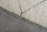 Classic White Moroccan Rug - 8 x 10 ft | Minimalist Diamond Pattern