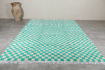 Custom Checkered  rug - Blue Green Moroccan berber carpet - custom moroccan rugs