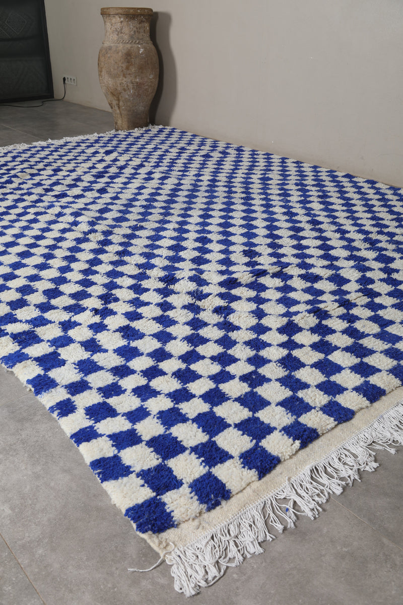 Blue Moroccan Rug - 8.4 x 11.5 ft | Handwoven Checkered Elegance