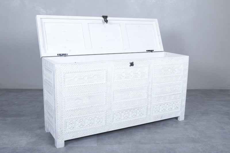 White Custom Moroccan trunk - Handmade Berber Wooden trunk