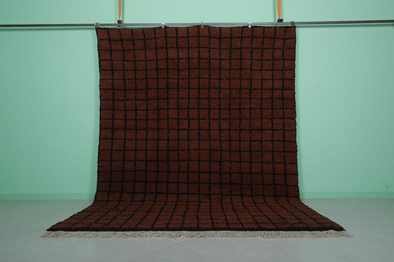 Bold Moroccan Rug - 8.2 x 10.5 ft | Rich Brown with Black Grid Pattern