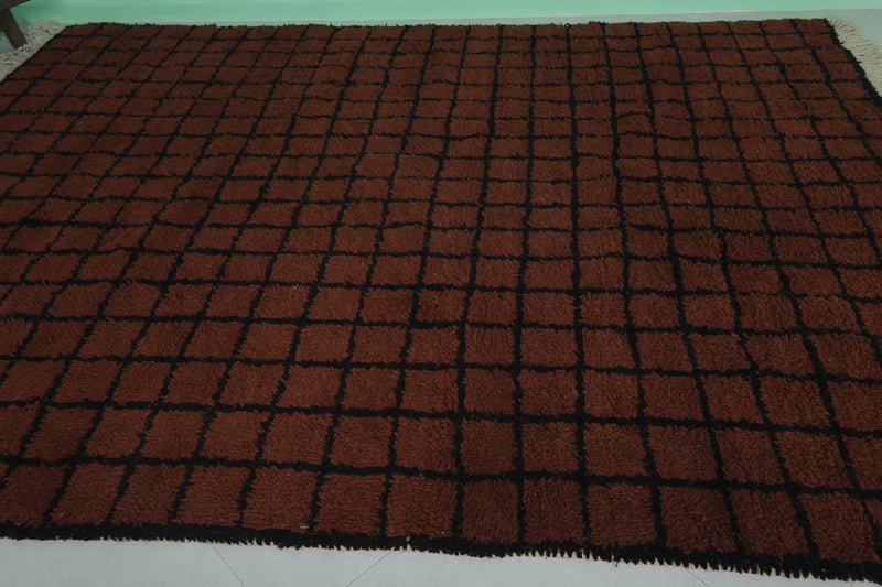 Bold Moroccan Rug - 8.2 x 10.5 ft | Rich Brown with Black Grid Pattern