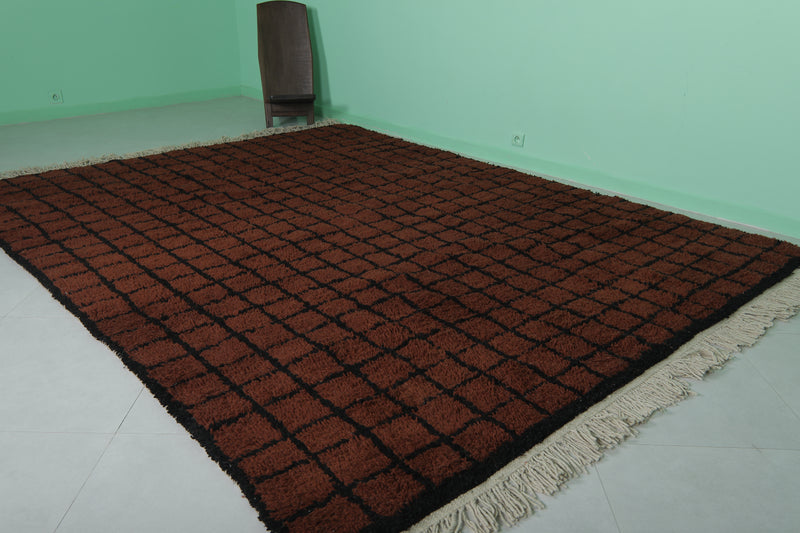 Bold Moroccan Rug - 8.2 x 10.5 ft | Rich Brown with Black Grid Pattern