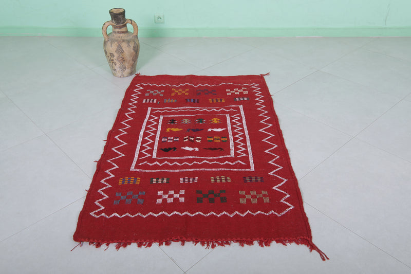 Handwoven Red Kilim Rug - 3.1 FT × 4.7 FT | Unique Artisan Craft