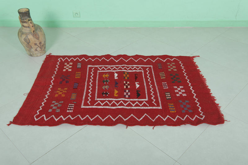 Handwoven Red Kilim Rug - 3.1 FT × 4.7 FT | Unique Artisan Craft