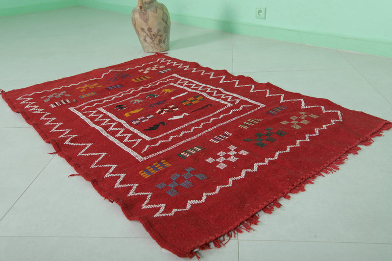 Handwoven Red Kilim Rug - 3.1 FT × 4.7 FT | Unique Artisan Craft