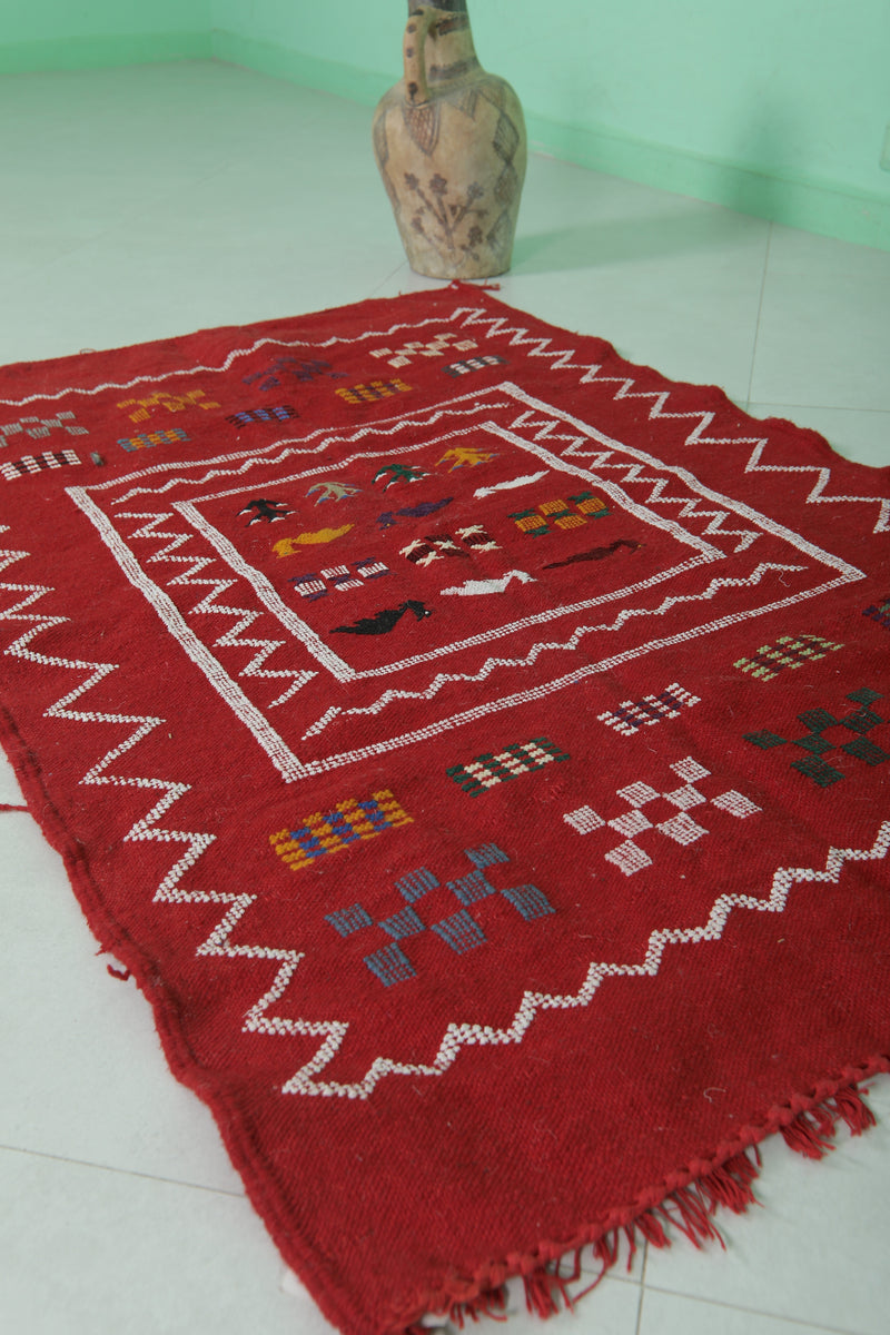 Handwoven Red Kilim Rug - 3.1 FT × 4.7 FT | Unique Artisan Craft