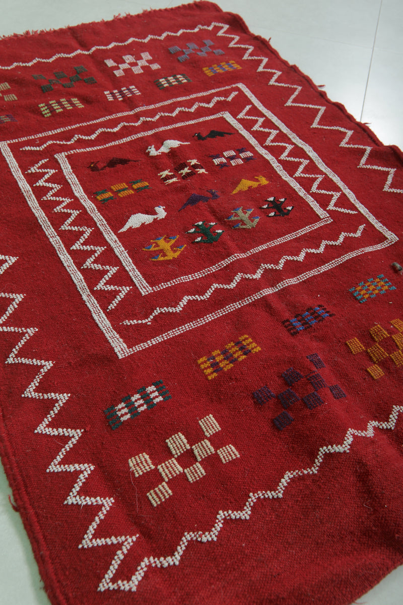 Handwoven Red Kilim Rug - 3.1 FT × 4.7 FT | Unique Artisan Craft