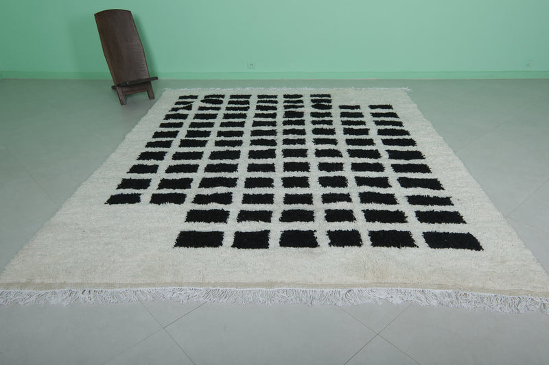 Striking Moroccan Rug with Black Grid Pattern - 8.1 x 9.8 Feet