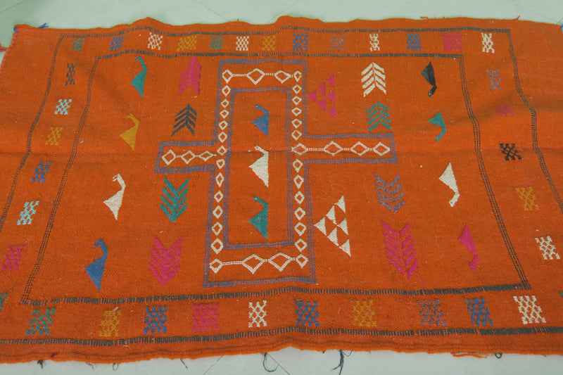 Orange Moroccan Kilim Rug - 3 FT × 4.8 FT | Handwoven Artisan Rug