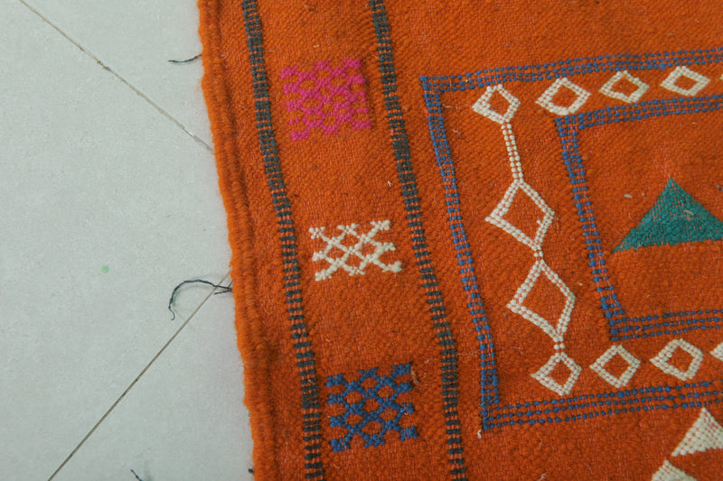 Orange Moroccan Kilim Rug - 3 FT × 4.8 FT | Handwoven Artisan Rug