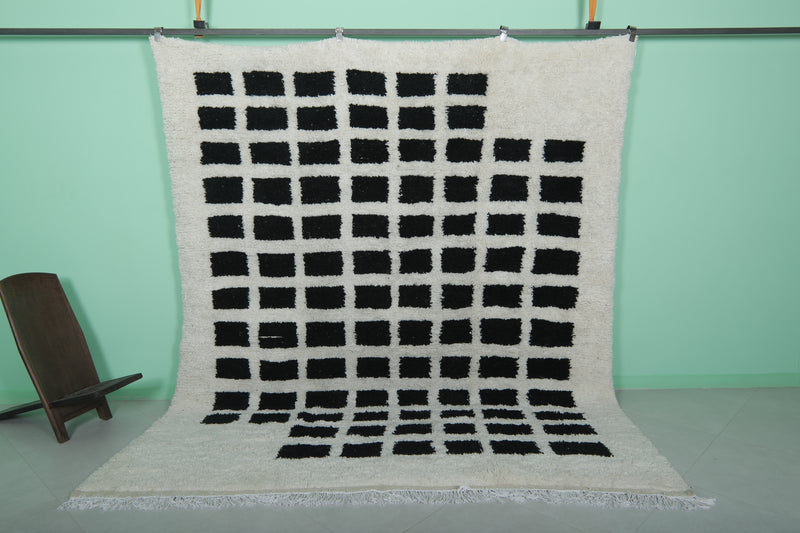 Striking Moroccan Rug with Black Grid Pattern - 8.1 x 9.8 Feet