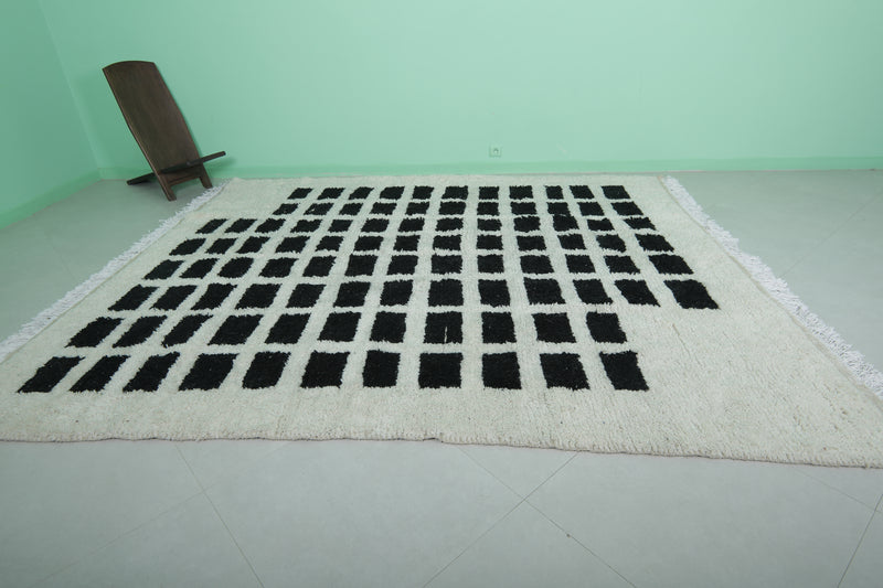 Striking Moroccan Rug with Black Grid Pattern - 8.1 x 9.8 Feet