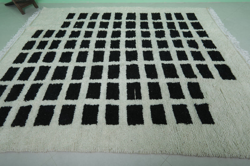 Striking Moroccan Rug with Black Grid Pattern - 8.1 x 9.8 Feet