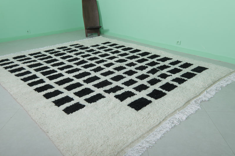 Striking Moroccan Rug with Black Grid Pattern - 8.1 x 9.8 Feet