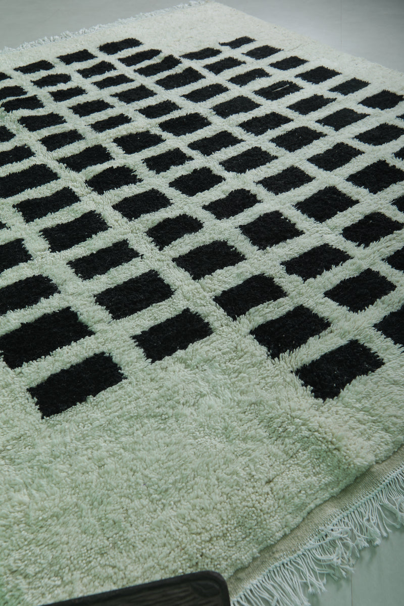 Striking Moroccan Rug with Black Grid Pattern - 8.1 x 9.8 Feet