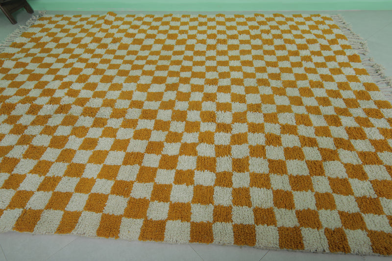 Orange Moroccan Berber Checkered Rug 8 X 9.7 Feet – Handmade Elegance