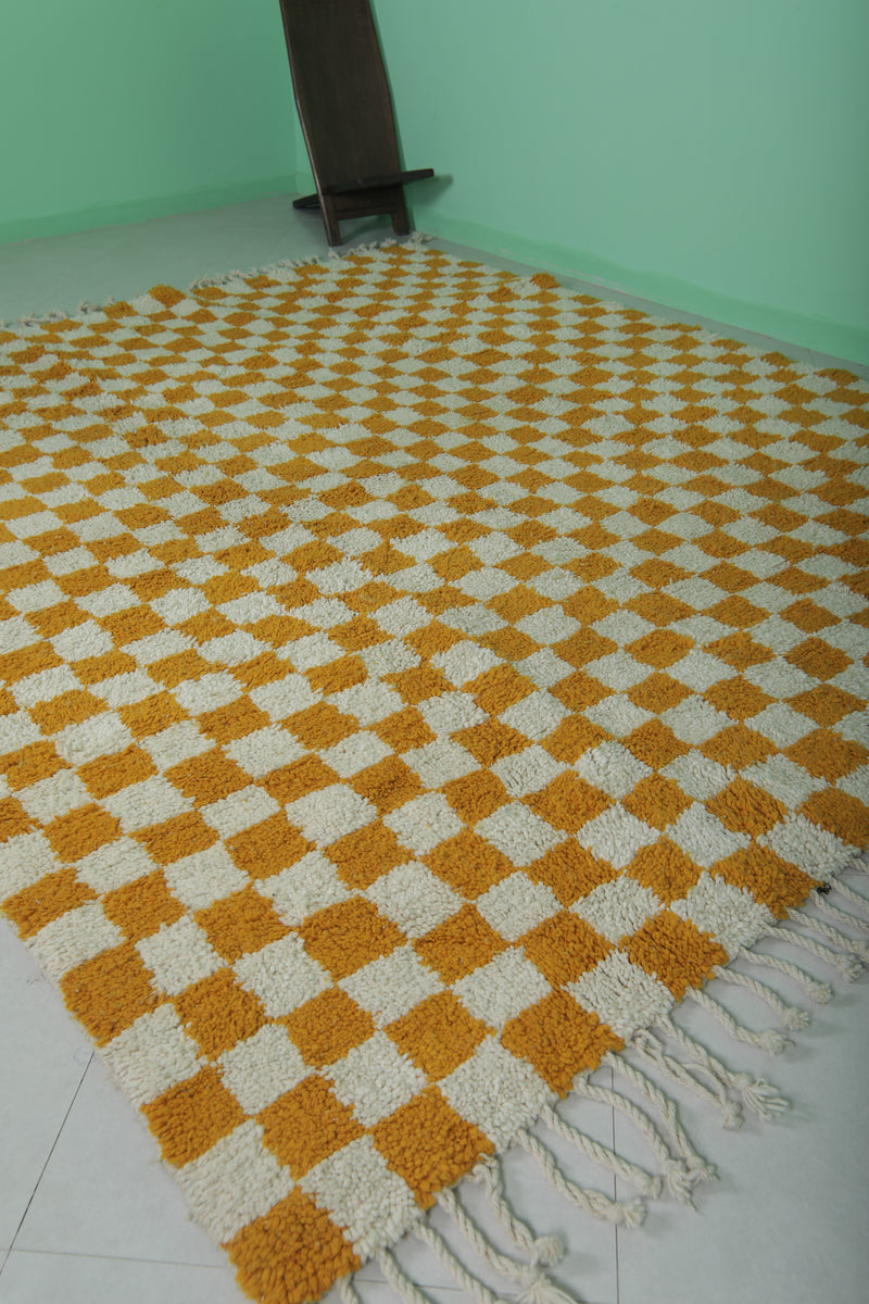 Orange Moroccan Berber Checkered Rug 8 X 9.7 Feet – Handmade Elegance