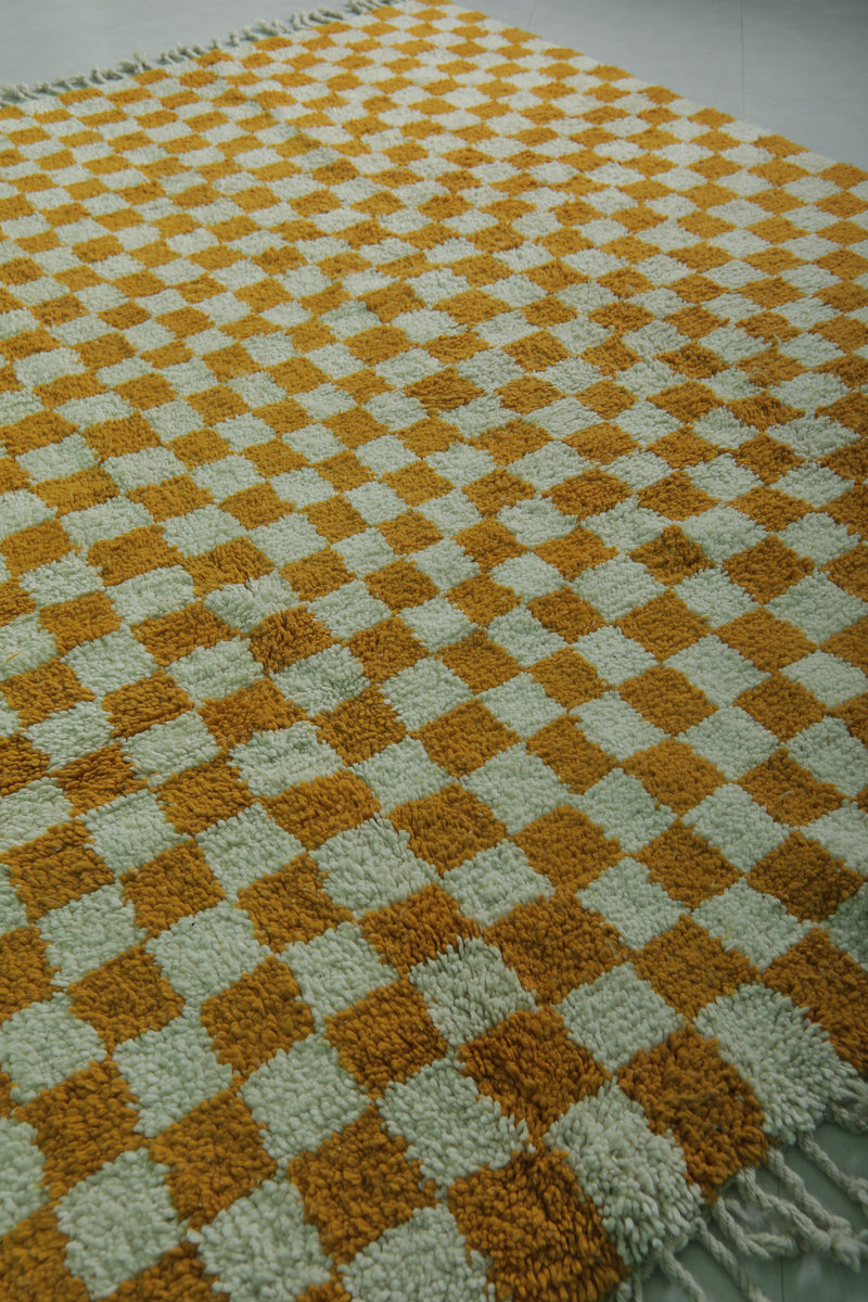 Orange Moroccan Berber Checkered Rug 8 X 9.7 Feet – Handmade Elegance