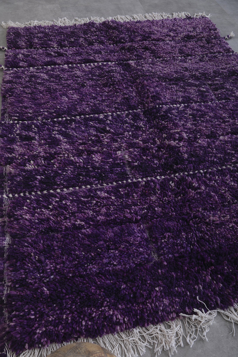 Moroccan Beni Ourain Rug 4.6 x 6.1 Ft - Purple Handmade Rug