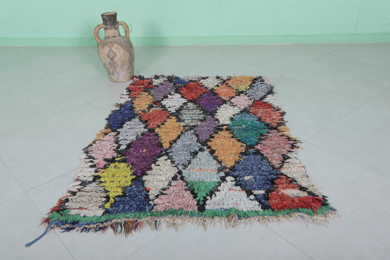 Moroccan Berber Boucherouite Rug 3.2 x 4.4 Feet - Colorful Handmade Art