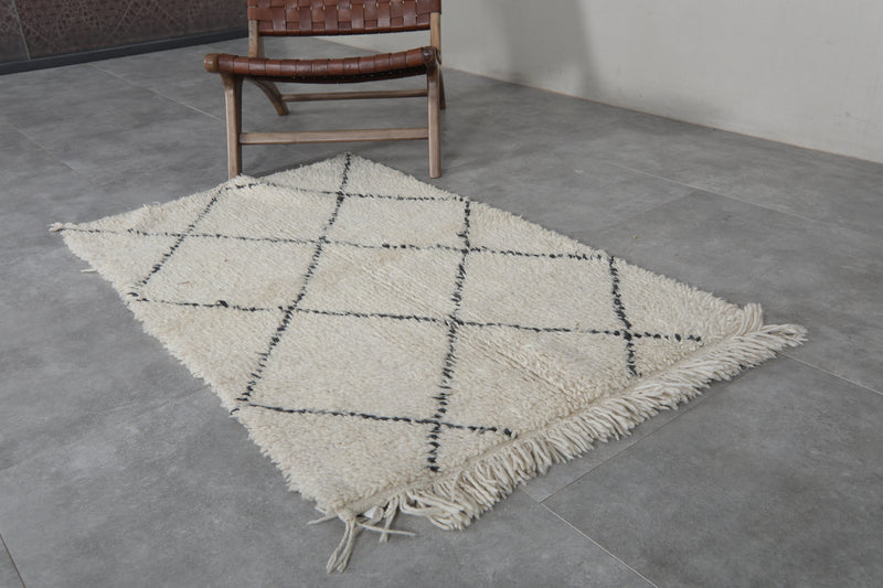 Handmade Beige Beni Ourain Rug – 3 x 4.8 ft Moroccan Wool Carpet