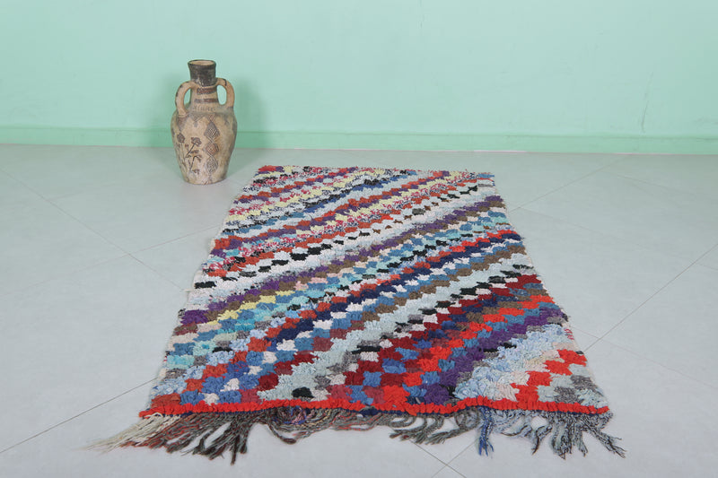 Colorful Moroccan Boucherouite Rug 3.1 x 4.9 Feet - Handwoven Vibrance