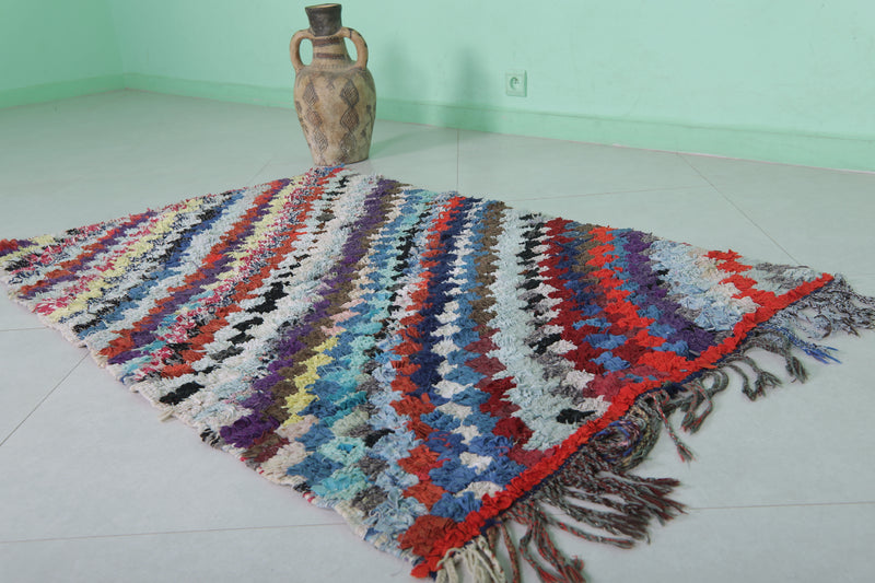 Colorful Moroccan Boucherouite Rug 3.1 x 4.9 Feet - Handwoven Vibrance