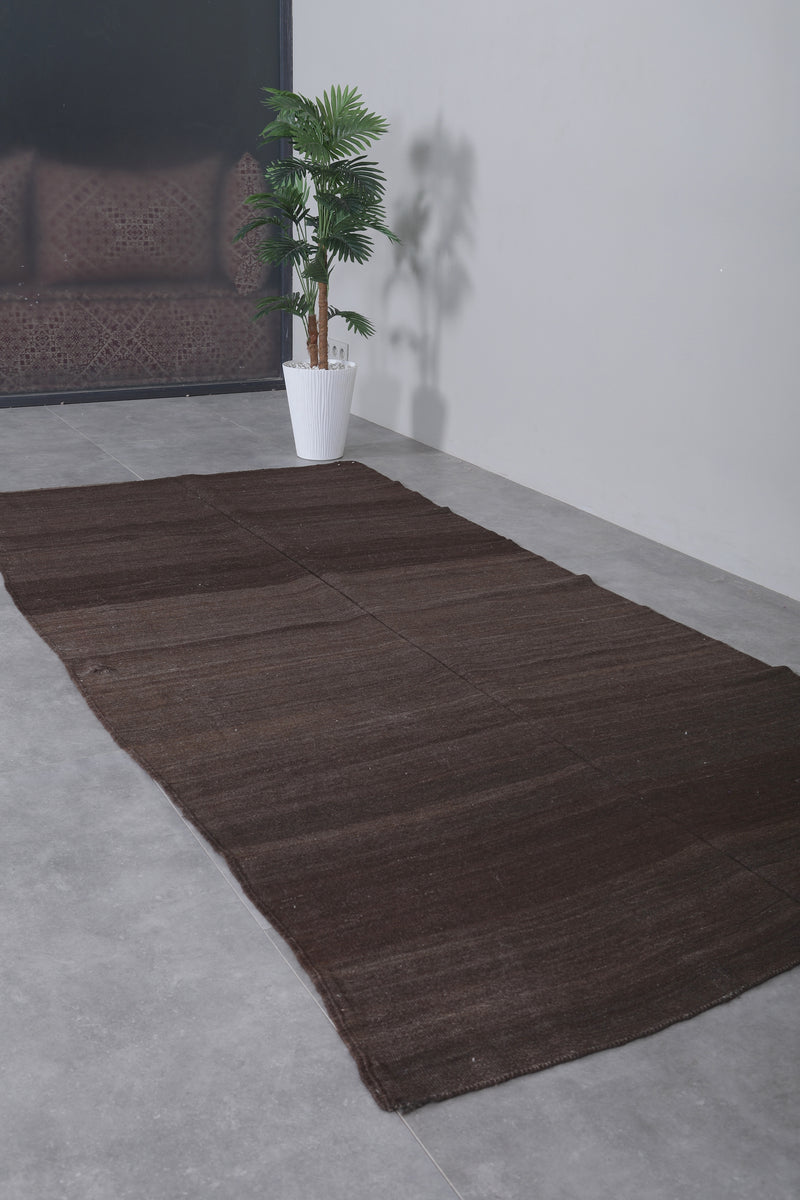 Traditional Moroccan Berber Kilim Rug - 4.2 FT X 9.2 FT | Minimalist Wool Weave