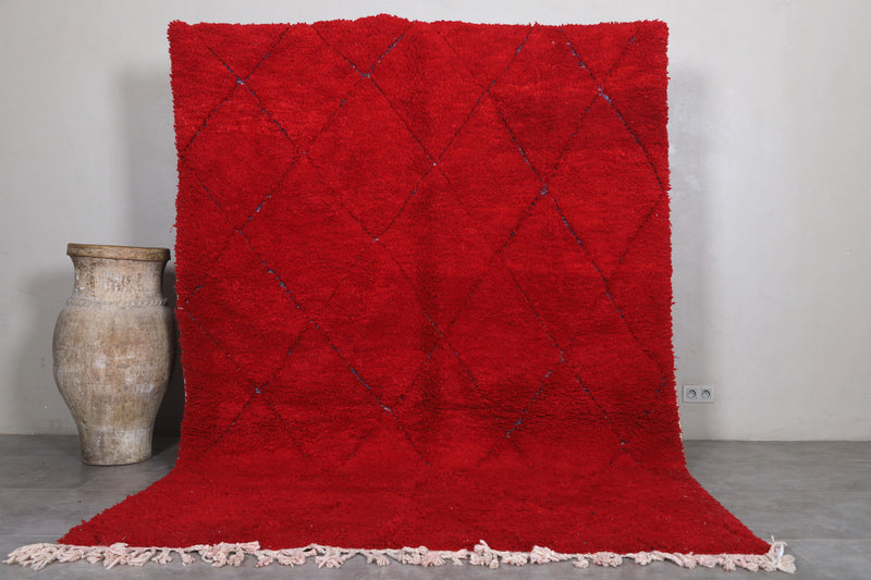 Red Moroccan Rug - 6.6 x 9.7 ft | Handwoven Bold Elegance