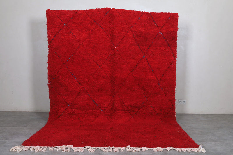 Red Moroccan Rug - 6.6 x 9.7 ft | Handwoven Bold Elegance