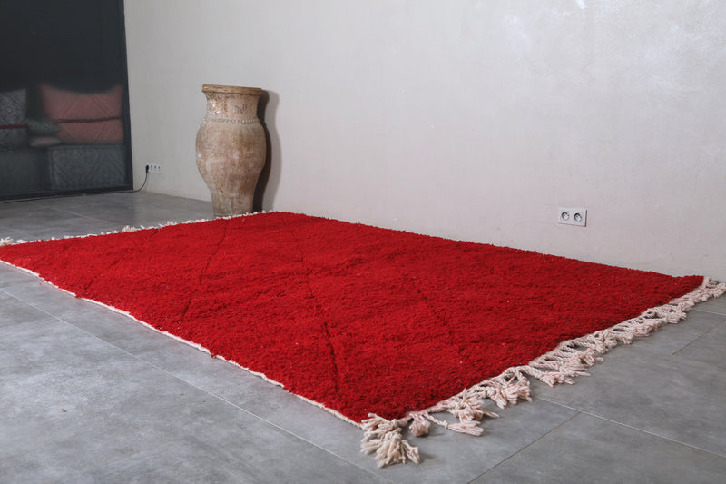 Red Moroccan Rug - 6.6 x 9.7 ft | Handwoven Bold Elegance