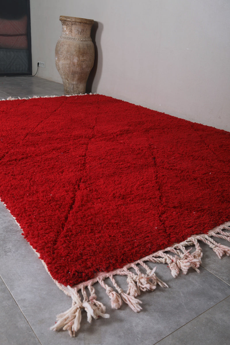 Red Moroccan Rug - 6.6 x 9.7 ft | Handwoven Bold Elegance