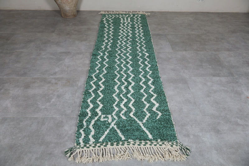 Runner Moroccan Rug - 2.7 x 9.9 ft | Handwoven Green Zigzag Design