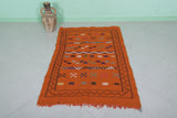 Handwoven Orange Moroccan Rug 3.2 x 5.1 ft | Geometric Berber Design