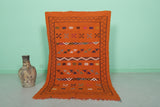 Handwoven Orange Moroccan Rug 3.2 x 5.1 ft | Geometric Berber Design