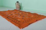 Handwoven Orange Moroccan Rug 3.2 x 5.1 ft | Geometric Berber Design