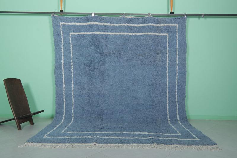 Blue Moroccan Rug - 8.2 x 9.8 ft | Handwoven Modern Design