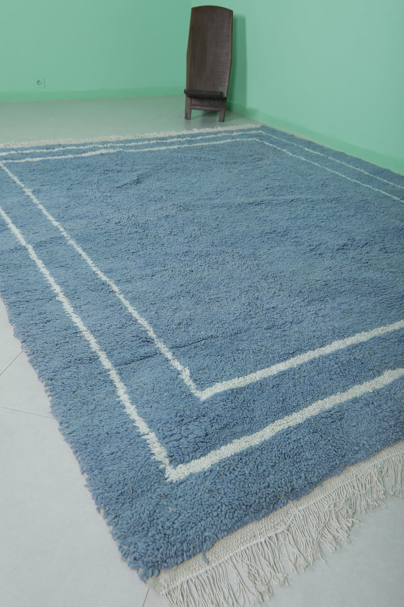 Blue Moroccan Rug - 8.2 x 9.8 ft | Handwoven Modern Design