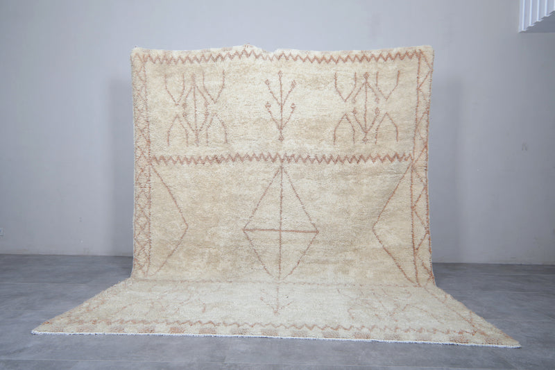 Cream Beni Ourain Moroccan Rug - 7.7 x 9.6 Feet | Handwoven Wool Rug