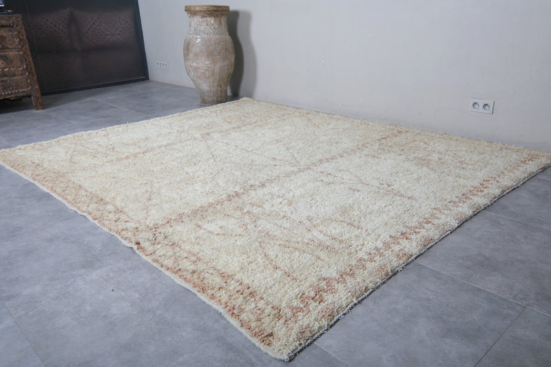 Cream Beni Ourain Moroccan Rug - 7.7 x 9.6 Feet | Handwoven Wool Rug