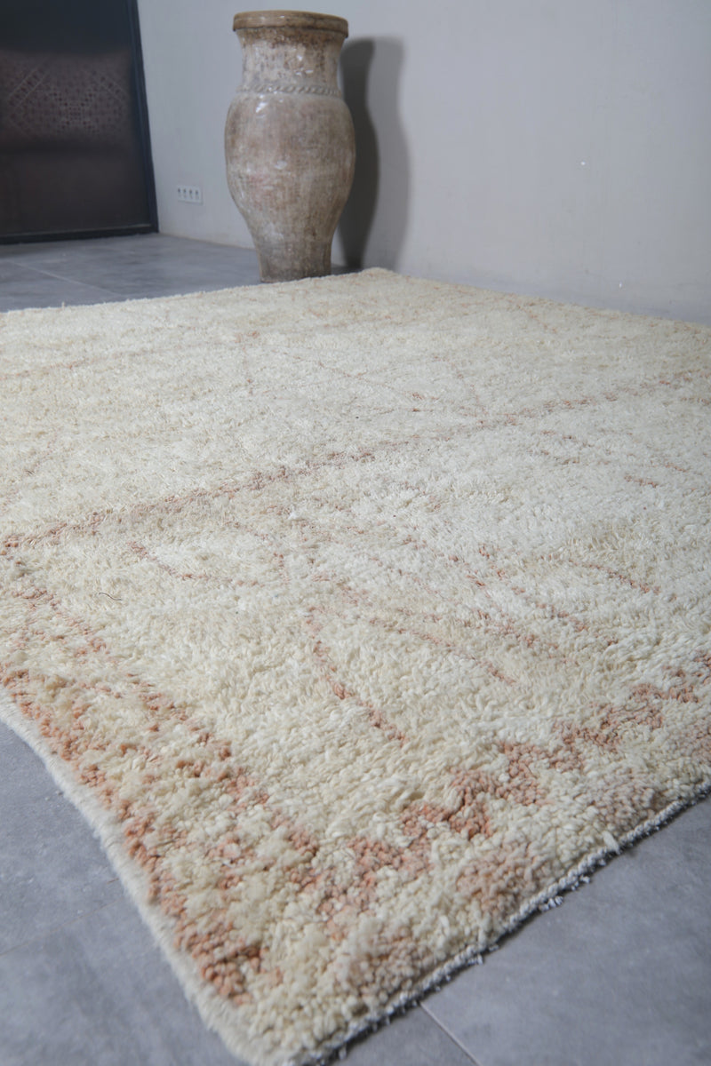 Cream Beni Ourain Moroccan Rug - 7.7 x 9.6 Feet | Handwoven Wool Rug