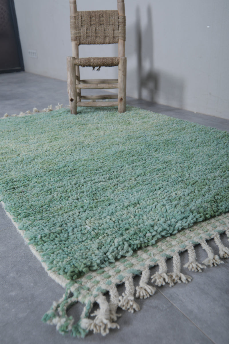 Green Moroccan Rug - 3.2 x 4.9 Feet | Handcrafted Wool Rug