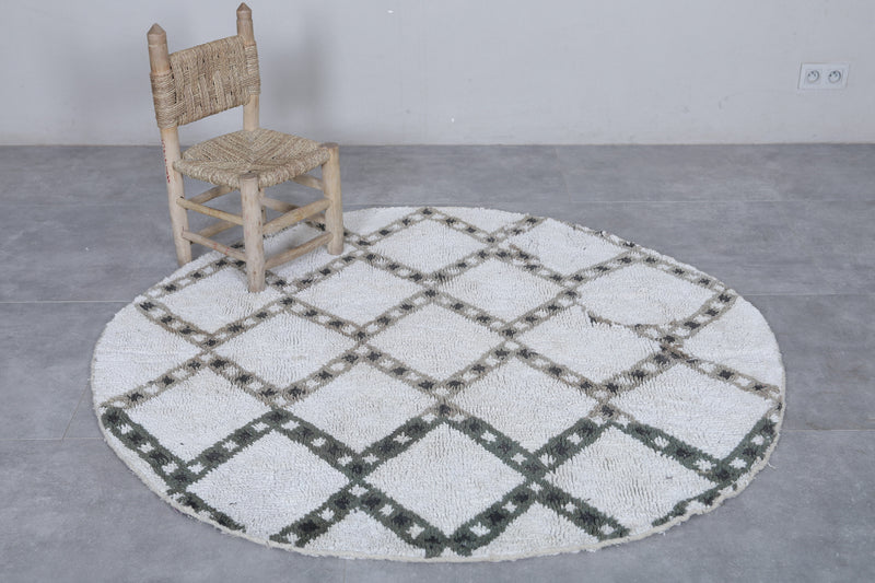 Round Moroccan Wool Rug 5 ft | Handwoven Geometric Design