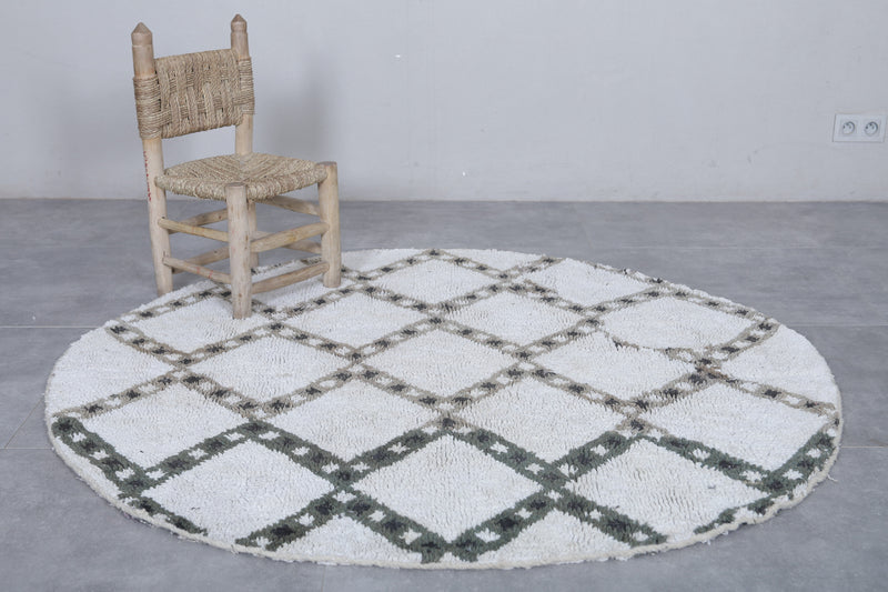 Round Moroccan Wool Rug 5 ft | Handwoven Geometric Design