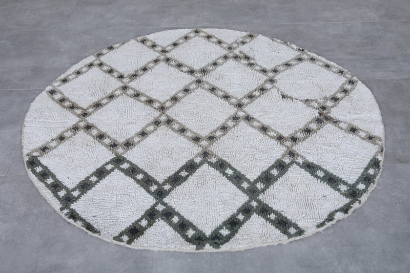 Round Moroccan Wool Rug 5 ft | Handwoven Geometric Design