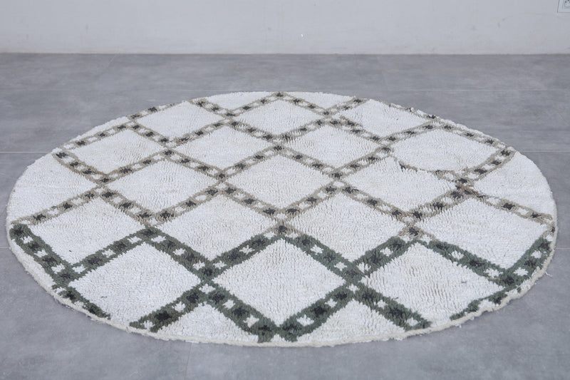 Round Moroccan Wool Rug 5 ft | Handwoven Geometric Design