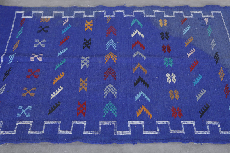 Handwoven Kilim 3.2 FT X 4.7 FT - Artisan Blue Rug with Geometric Patterns